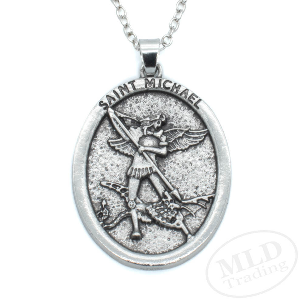 Saint St Michael Archangel Medal Pendant Necklace, Classic Design, 20″ Chain