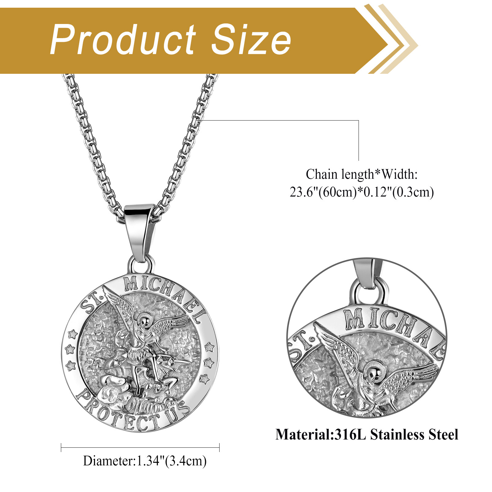 Men Catholic Christian Saint St Michael Medal Medallion Pendant Necklace Protect