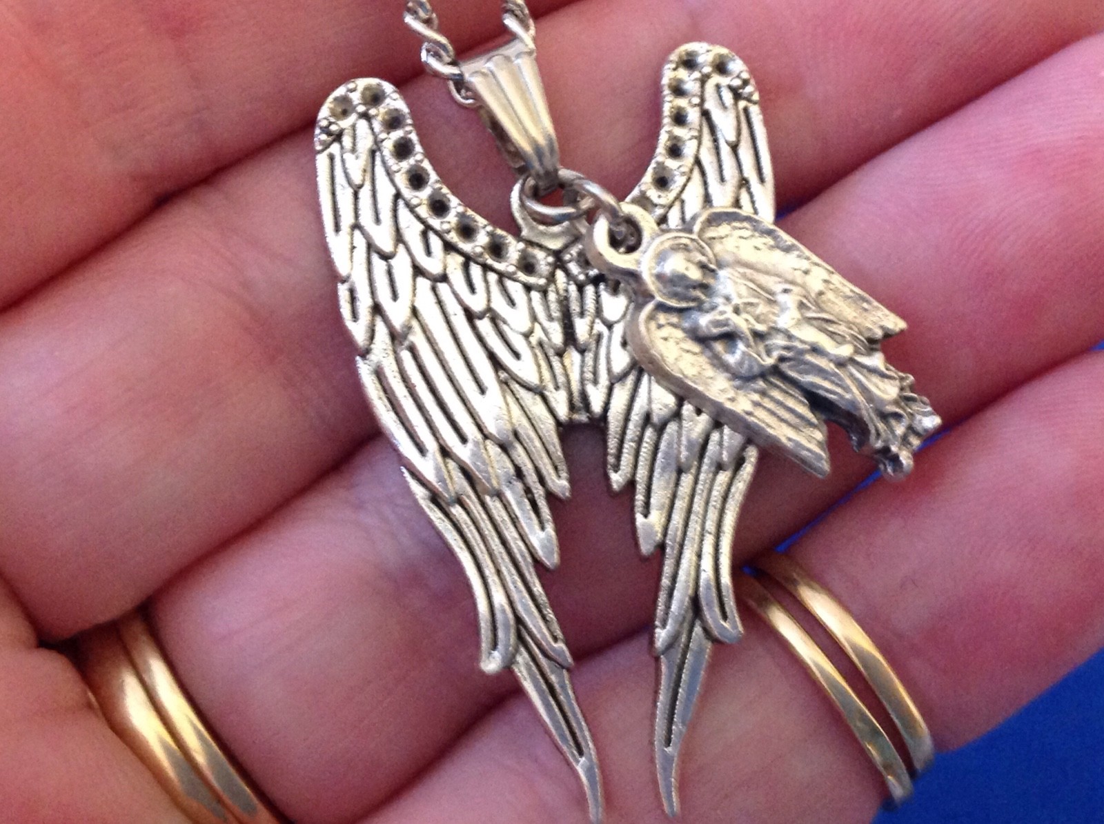 CUSTOM ARCHANGEL St GABRIEL Saint Medal NECKLACE Pendant Double Angel Wings A2