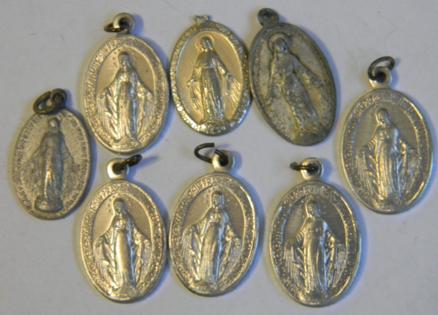 1 broken bail Religious lot 8pc Miraculous aluminum medal charm pendant