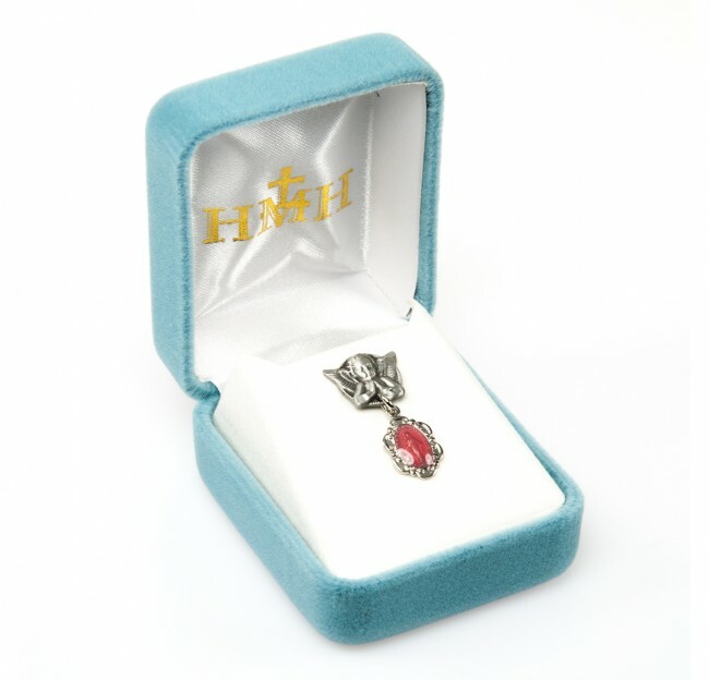 Pink Enameled Miraculous Sterling Silver Medal on an Angel Pin AP2102PK