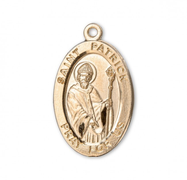 St. Patrick 16kt Gold over Sterling Oval 0.9″ Medal, Gift Box, 20″ Ch, US Made