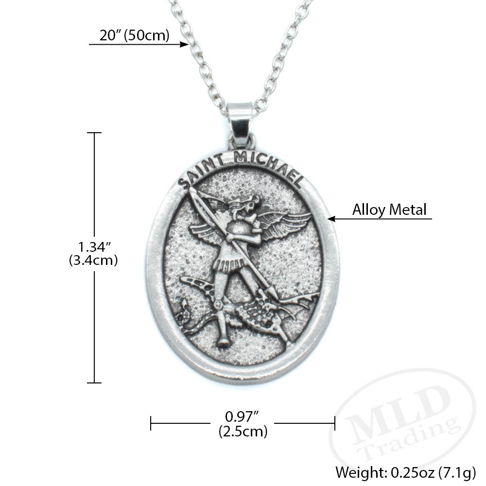 Saint St Michael Archangel Medal Pendant Necklace, Classic Design, 20″ Chain