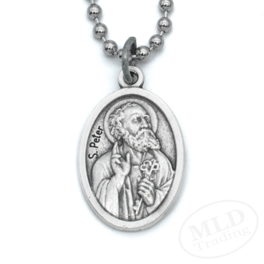 Saint Peter & St Paul Reversible Medal Pendant Necklace Italy w 24″ Ball Chain
