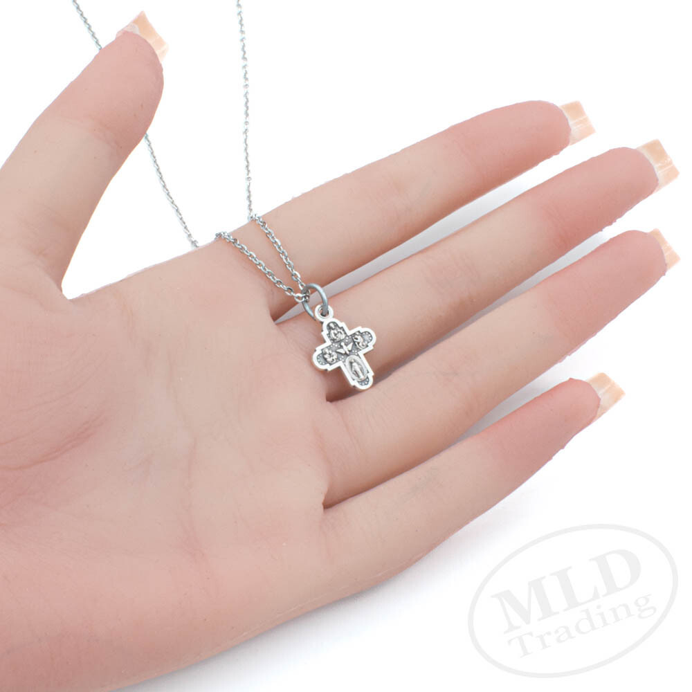 Four Way Medal Pendant Necklace – Silver Plated, 3/4″ Made in Italy, 18″ Chain