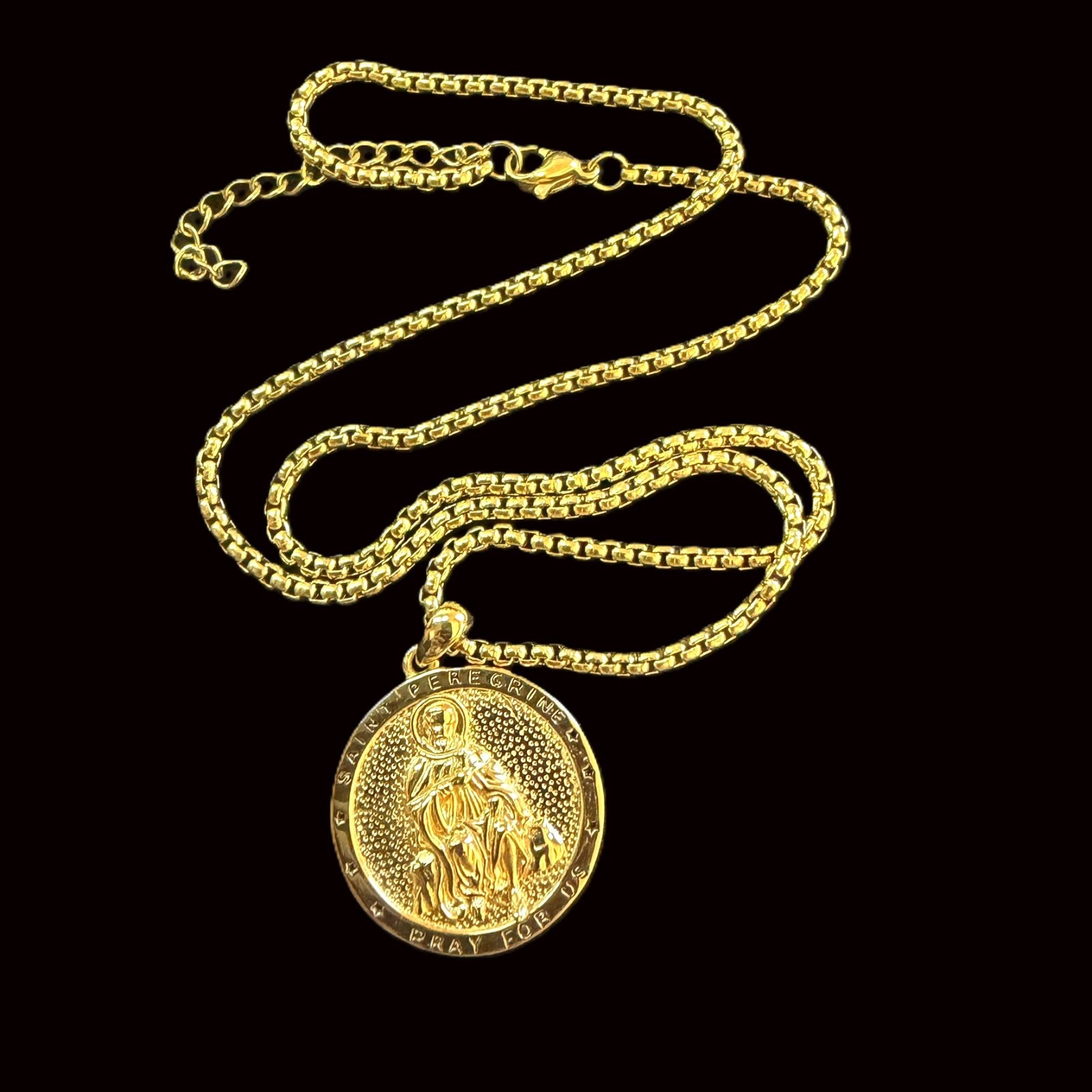 Gold Plated 925 Sterling Silver Saint Peregrine Patron of Cancer Medal Necklace