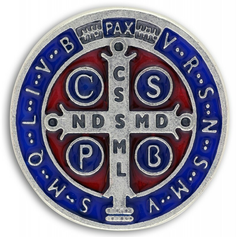 Rare St Benedict Pocket Token Protection 1-1/8″ Saint Medal ENAMEL Red/Blue