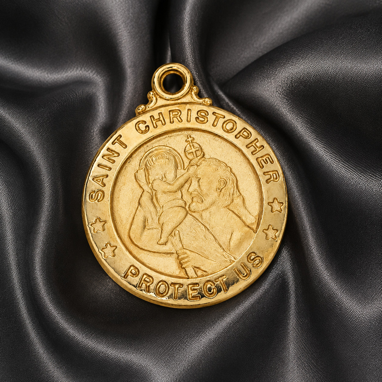 Gold Plated Sterling Silver St. Christopher Protect Us Medal w/ 20″ Chain