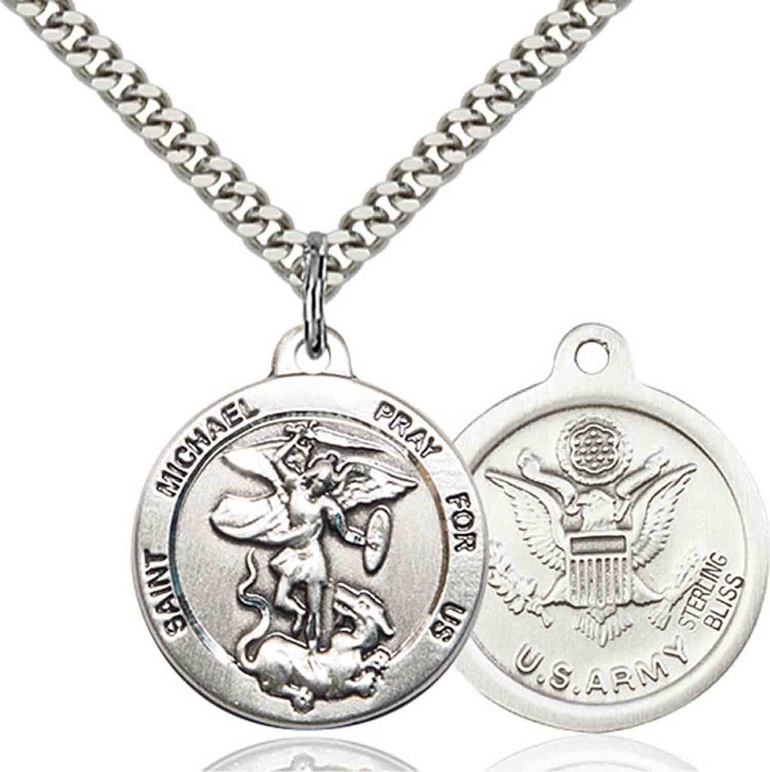Pewter Saint Michael Army Catholic Medal Pendant Necklace 18″ Chain GiftBox