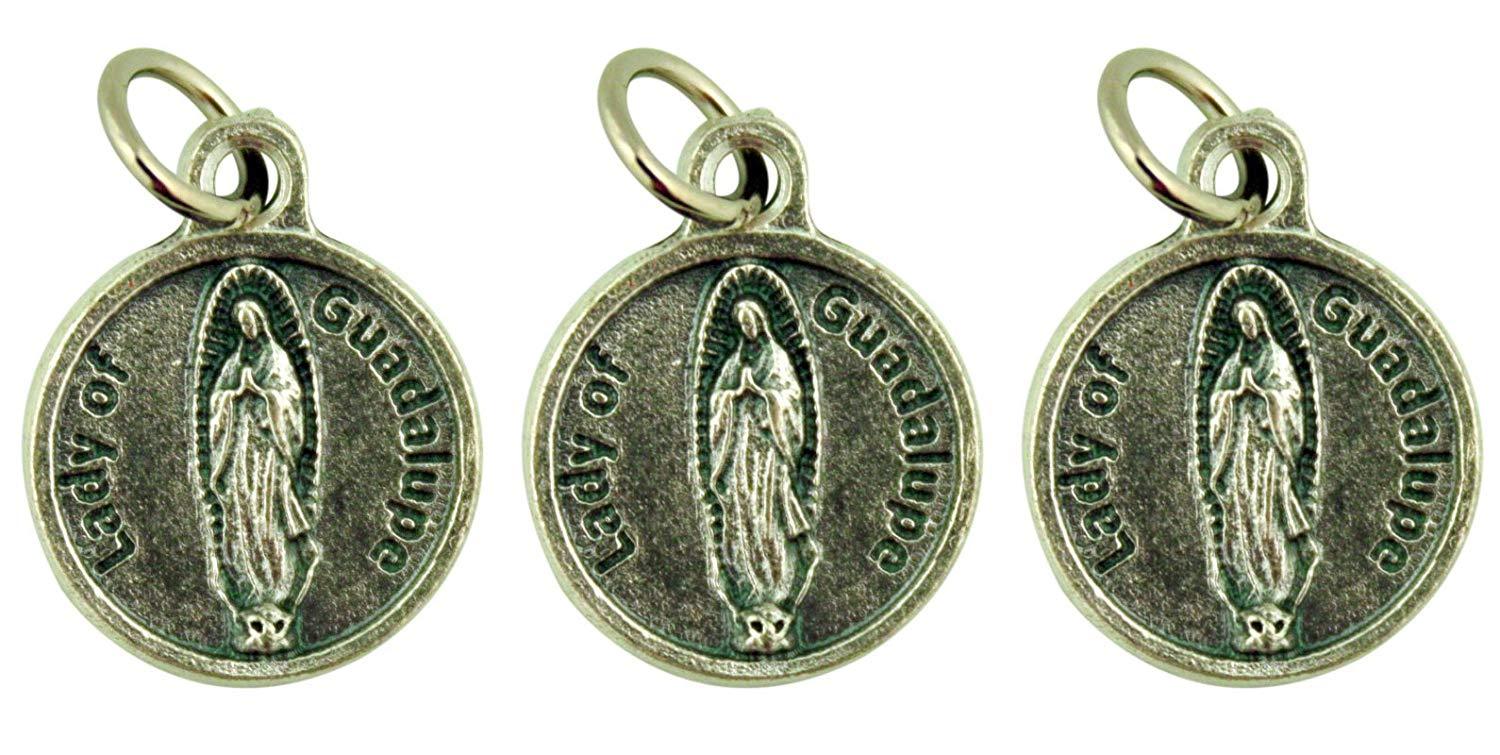 Our Lady of Guadalupe Zinc Alloy Medal with Pray for Us Back, Lot of 3, 3/4 Inch