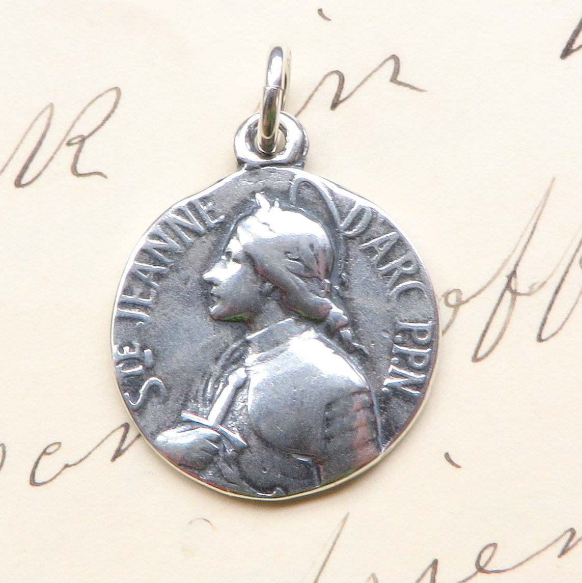 St Joan of Arc with Sword Medal – Sterling Silver Antique Replica