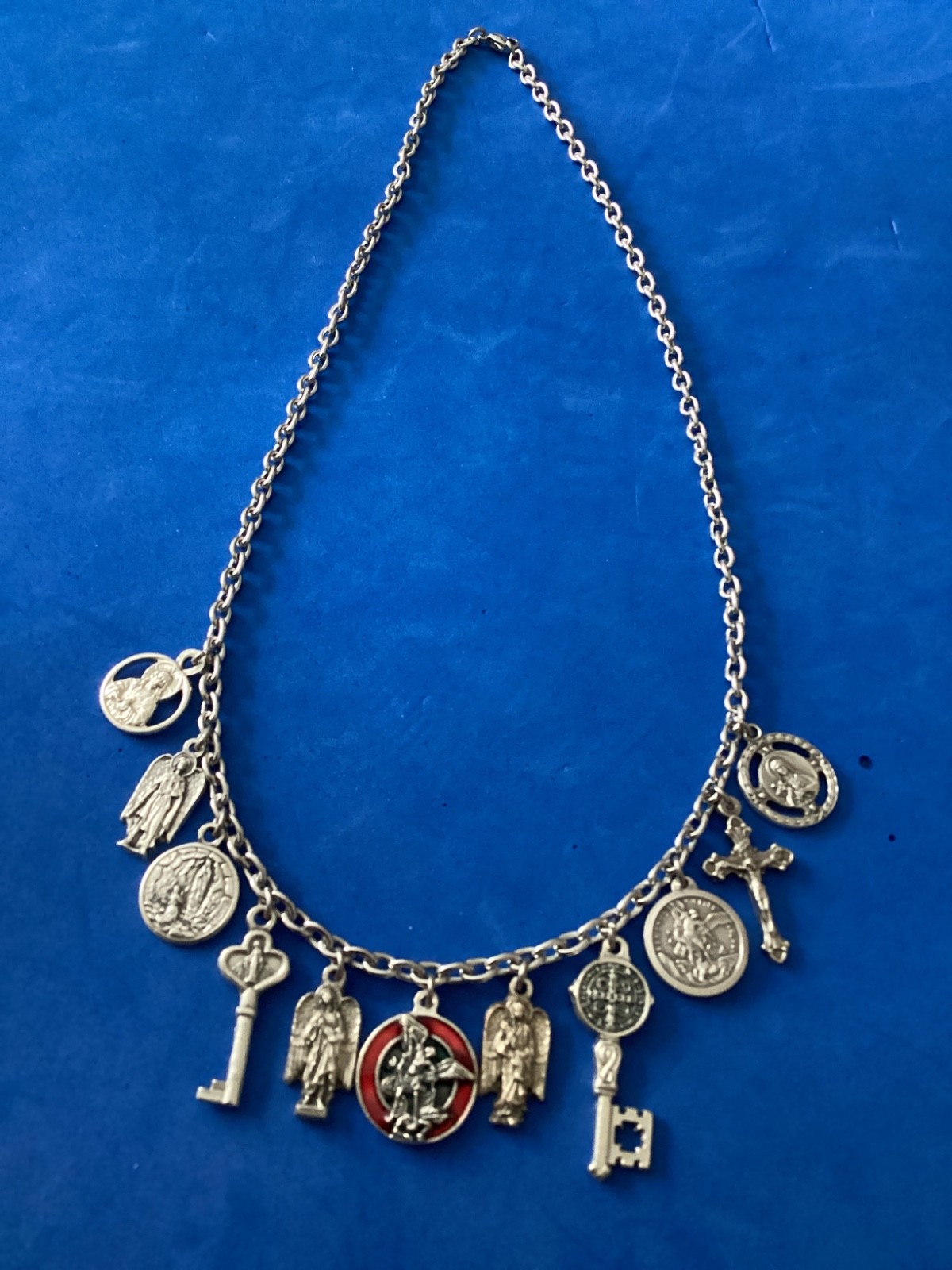 Custom Catholic Saint Medal Charm Necklace Medals Archangel St Michael Red Ename