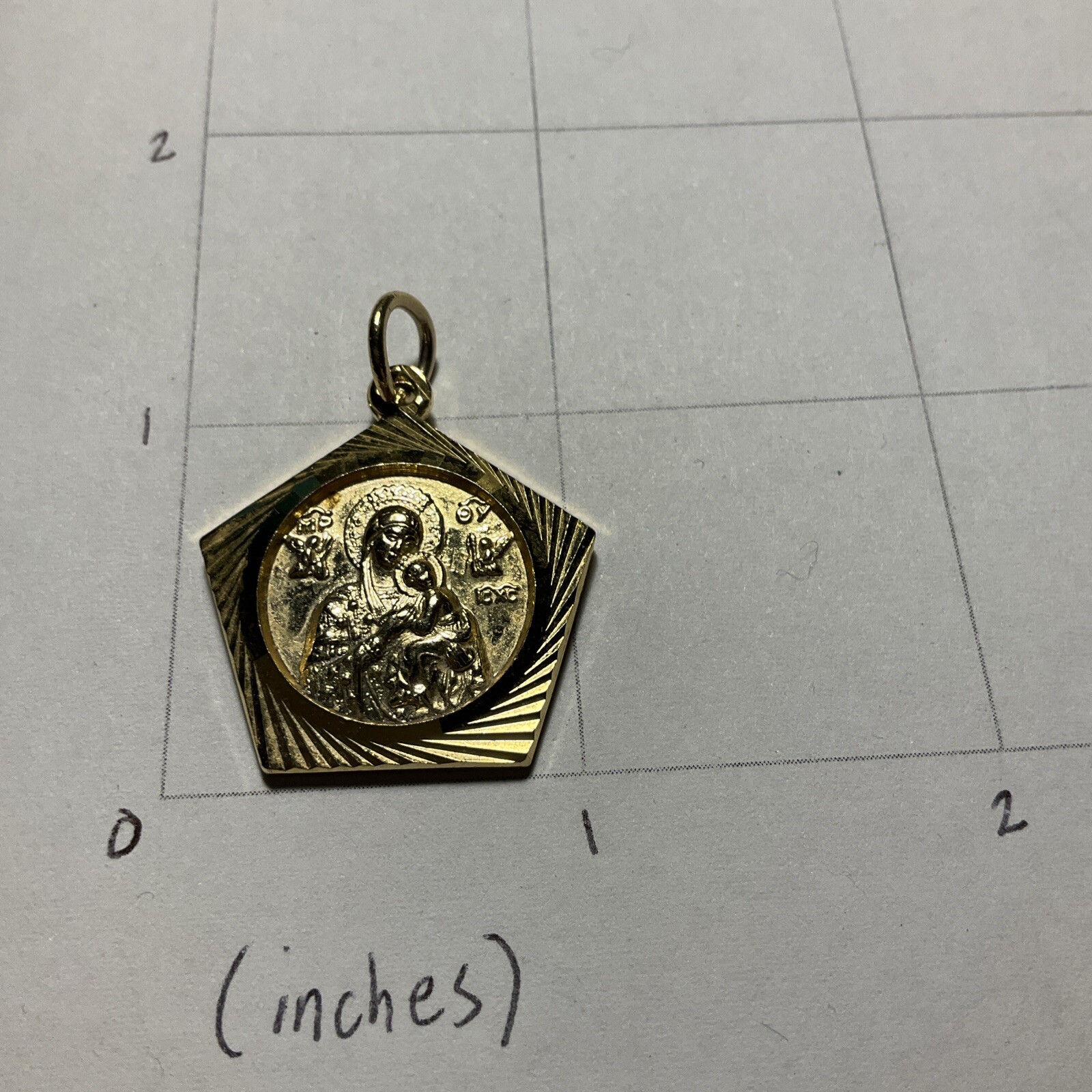 Goldtone Mary Baby Jesus Metal Pendant Sun Classic Vintage