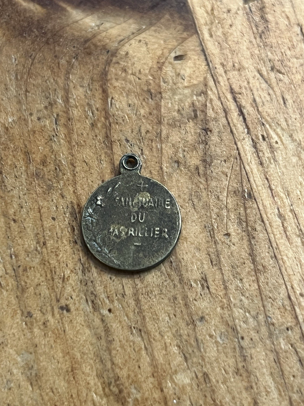 French medal Mary 1800s ⅝” Brass Gold Necklace Pendant Round Jesus