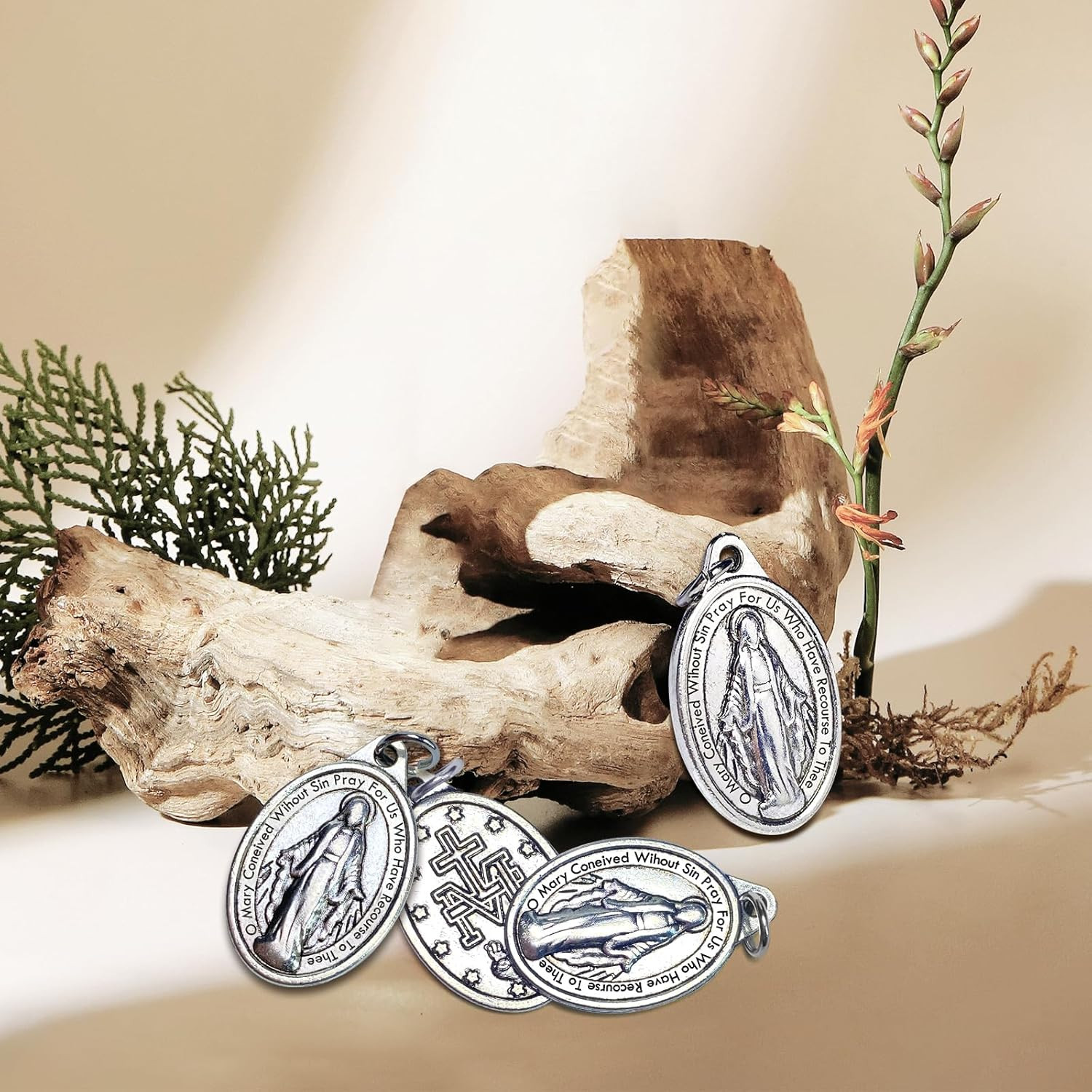 Milagrosa Medal Bulk Pack of 50, 1″ Silver Milagrosa Medals Catholic Pendant for