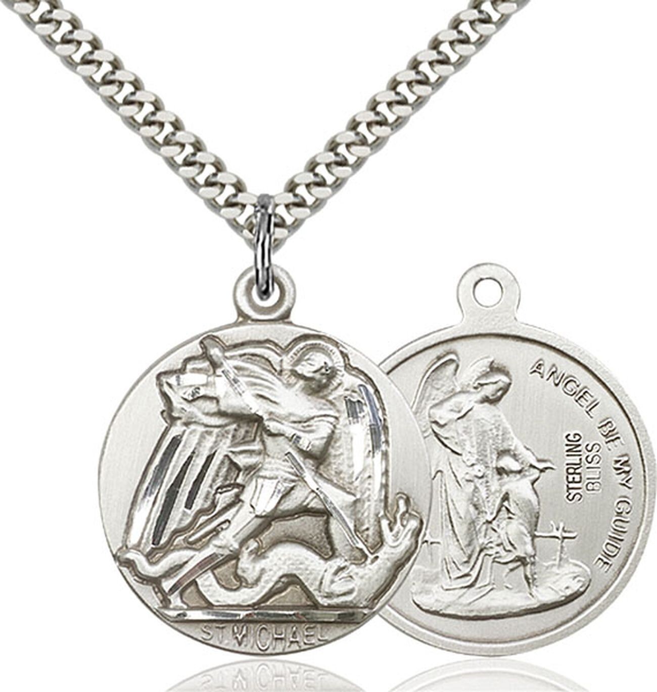 Sterling Silver St Saint Michael The Archangel Medal Pendant Necklace W/ Chain