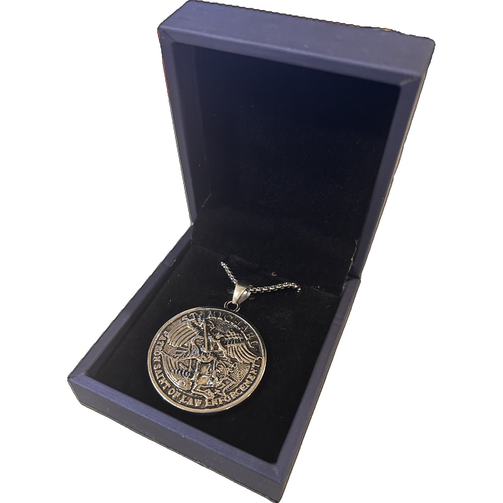 Stainless Steel Patron Saint St Michael Archangel Angel Medal Pendant Necklace