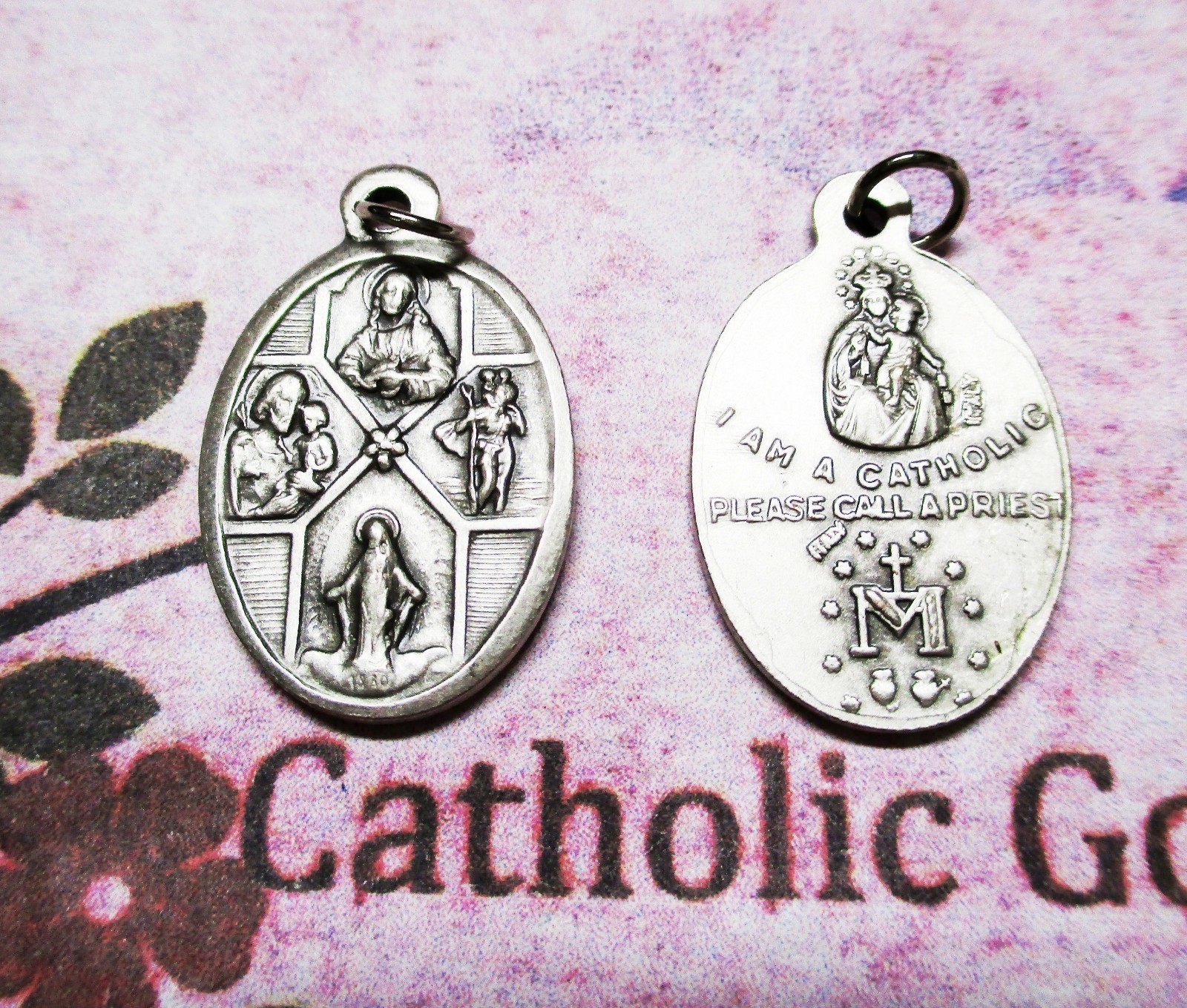4 Way Cross/ “I am a Catholic” Italian Silver Tone OX 1 inch Medal