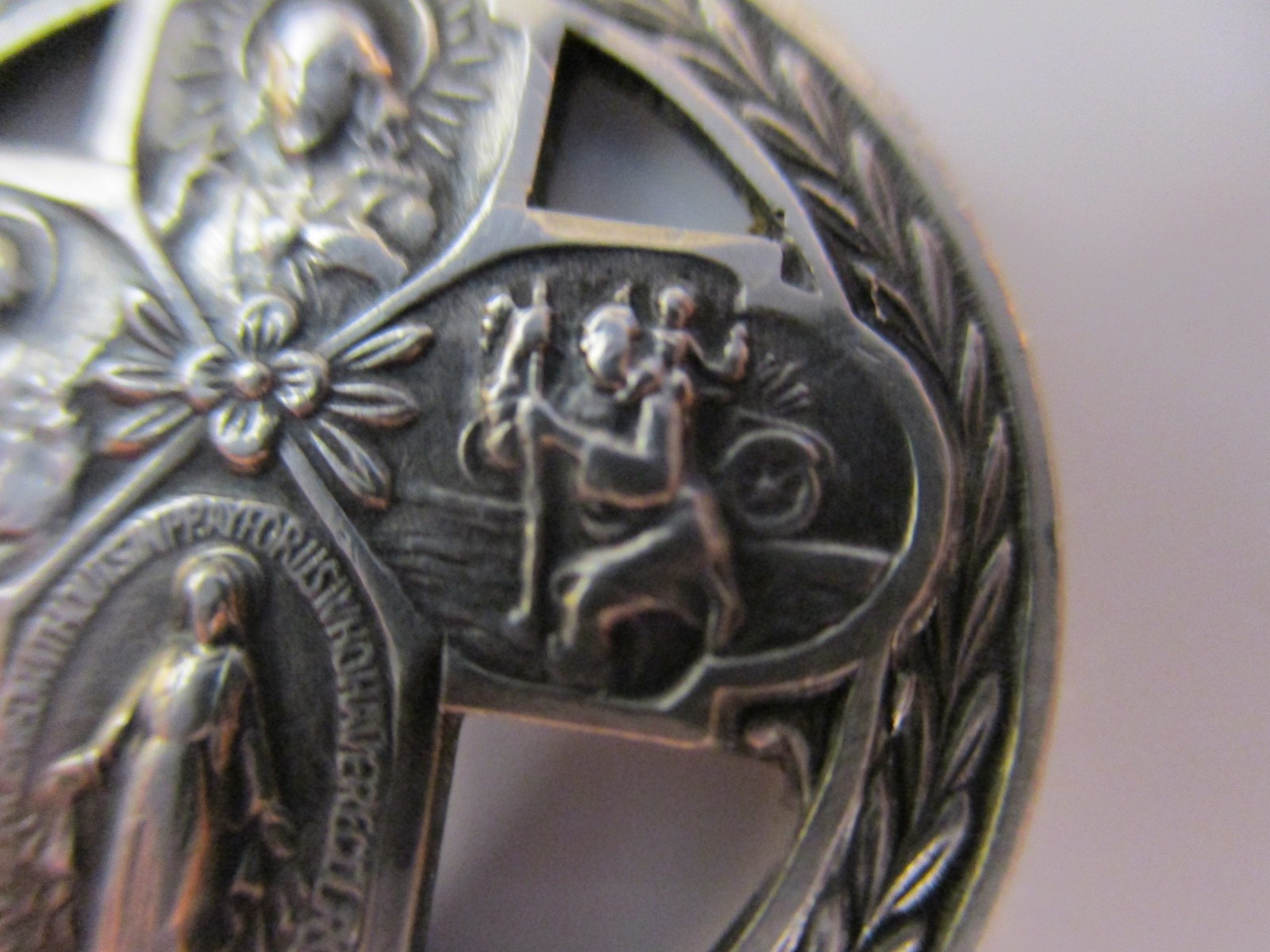 Old Sterling Medal Jesus/Mary/Joseph Pendant I am Catholic Please Call A Priest