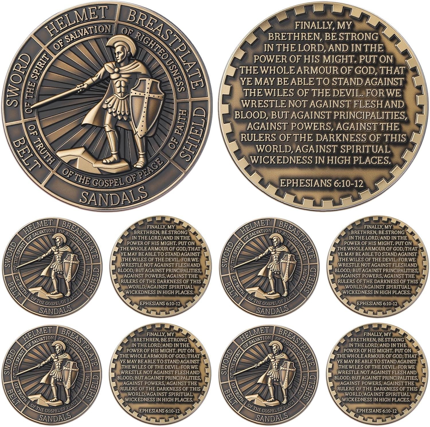Distinctive 10 Pcs Armor of God Coins – Perfect for Churches and Gifting