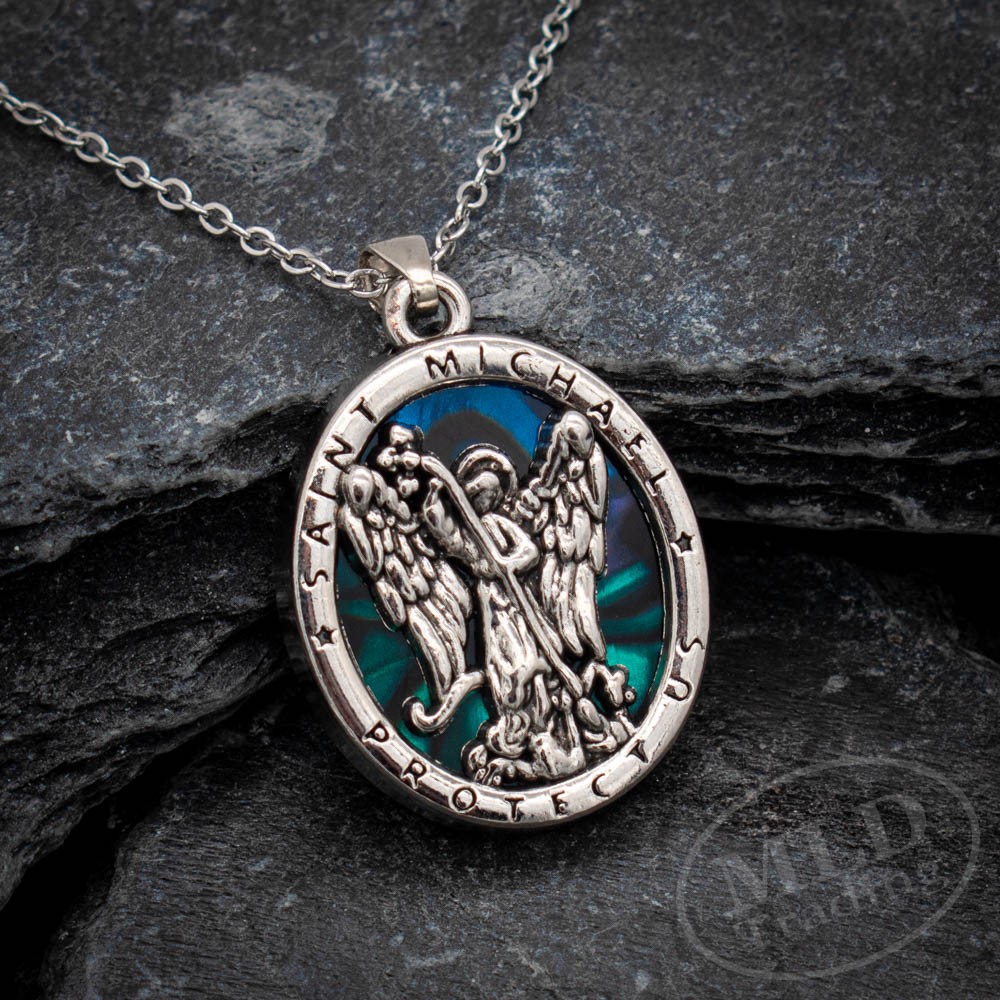 Saint St Michael Protector Pendant Necklace – Stainless Steel Chain, Angel Medal