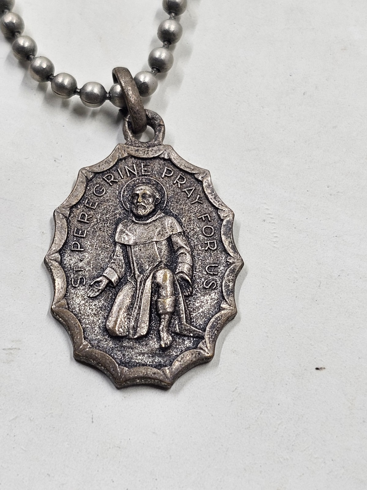 Vintage Catholic Miraculous Medal Crucifix Two Charm Ball Chain Necklace 24in