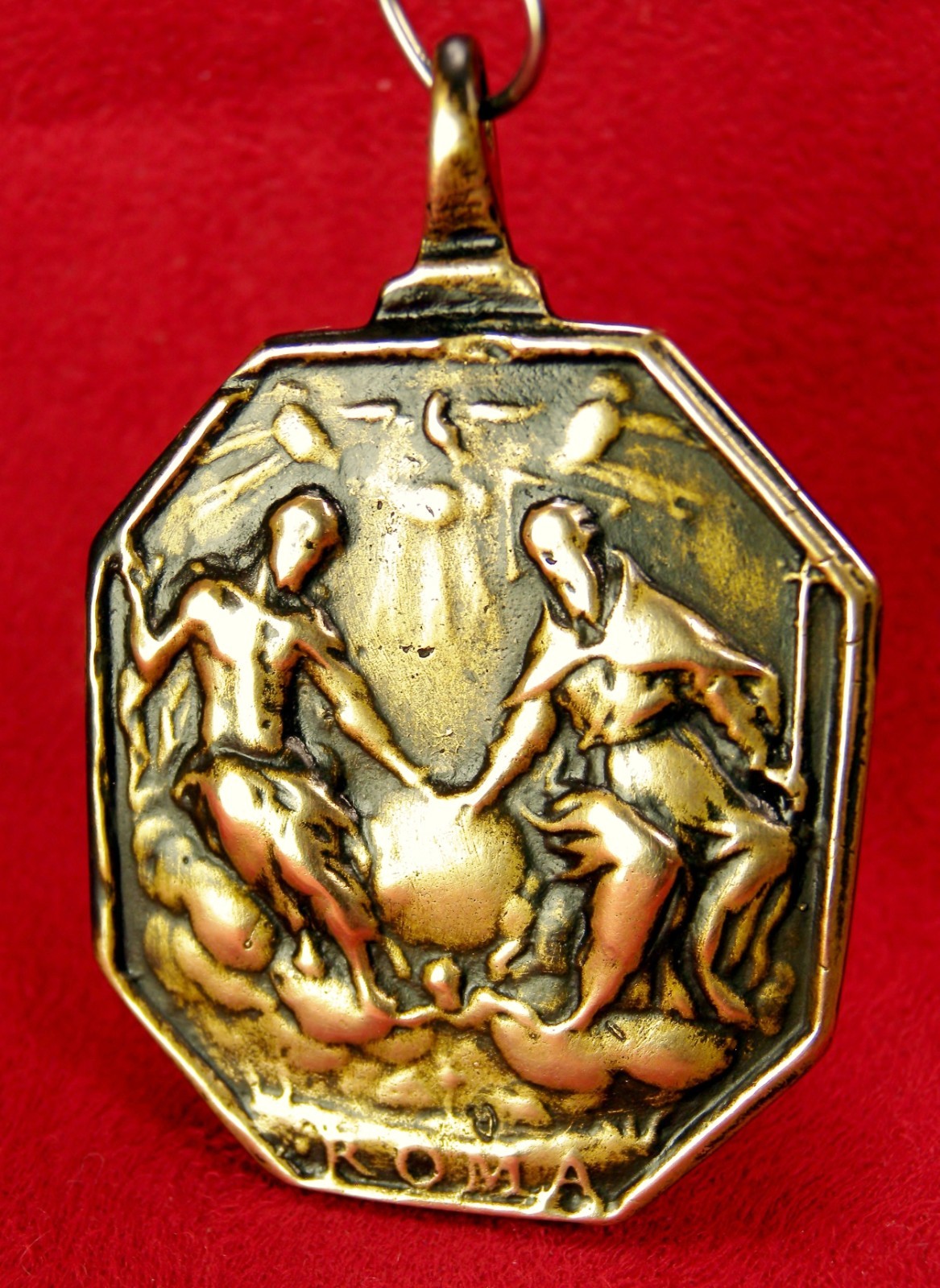 RARE SPANISH COLONIAL 7 ARCHANGELS & CATHOLIC HOLY TRINITY ANTIQUE BRONZE MEDAL