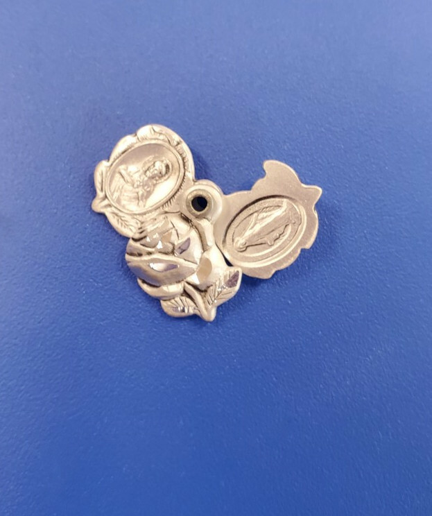 Sterling Silver Small Rose Bud Triple Slide 0.6″ Scapular 3 Medal Combo, 18″ Chn