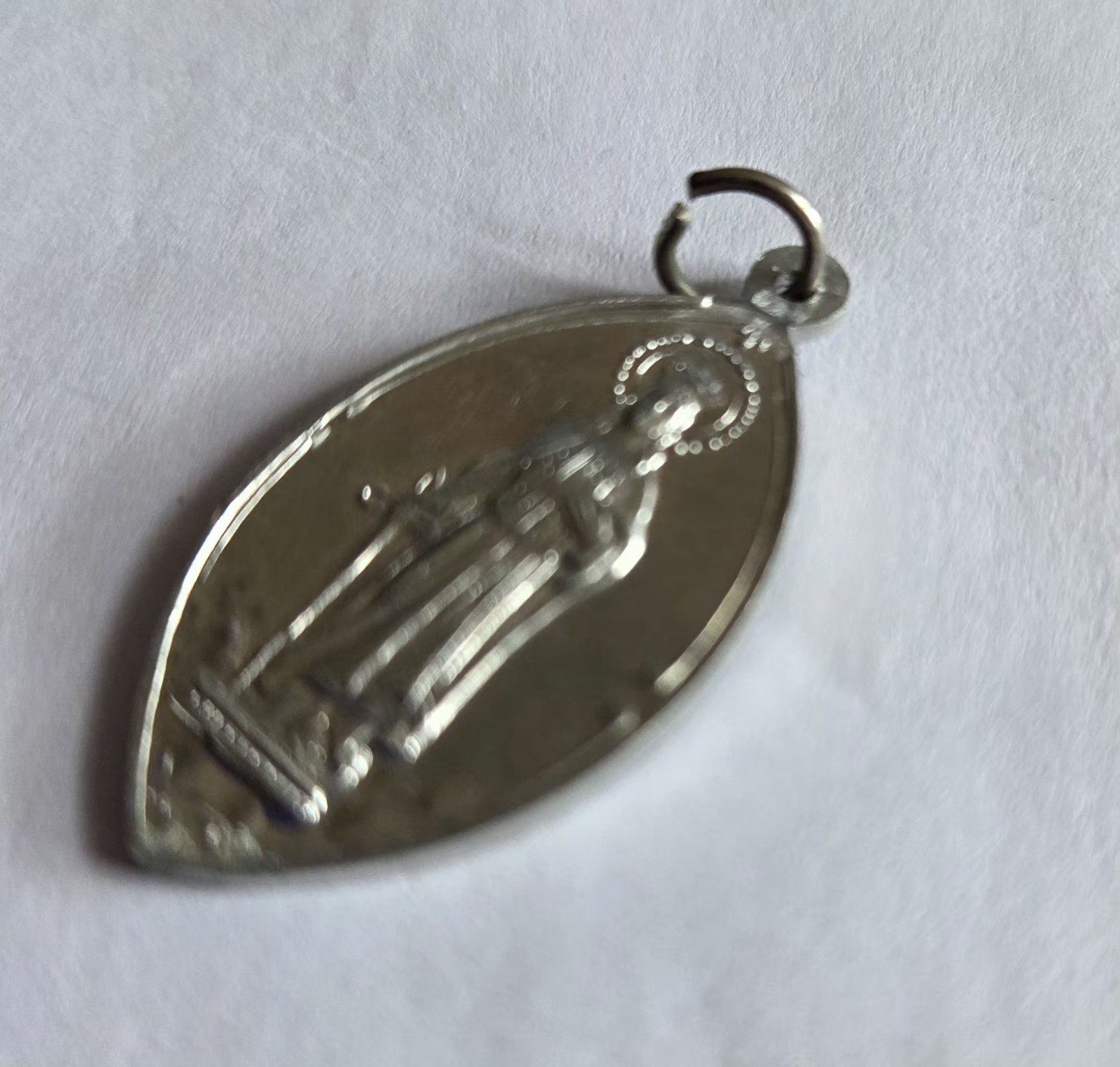 Vintage St Dymphna Pray for Us Medal Italy SilverTone Pointed Oval Catholic 1.25