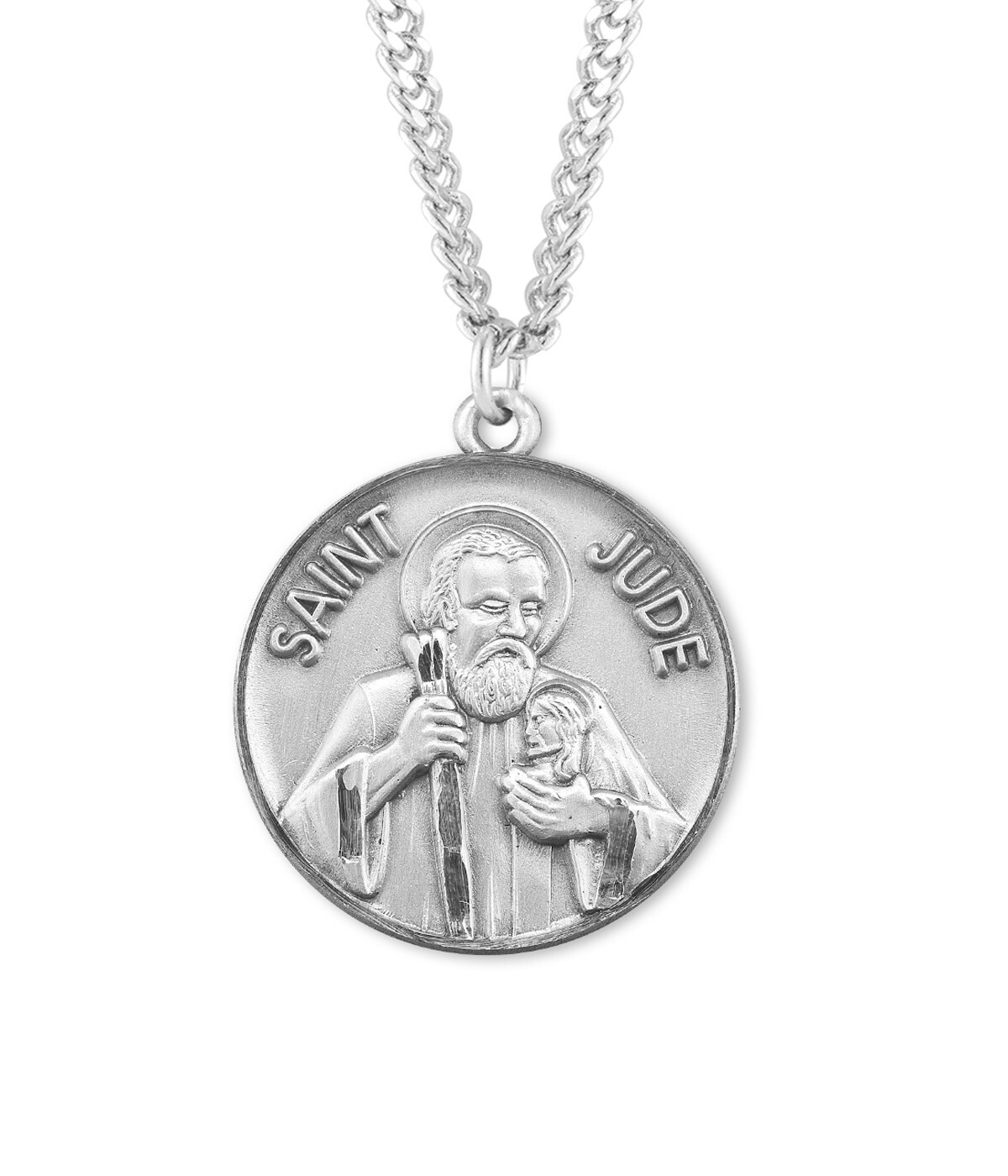 Large Men’s Sterling Silver Saint Jude Pendant Medal Necklace With Chain & Box