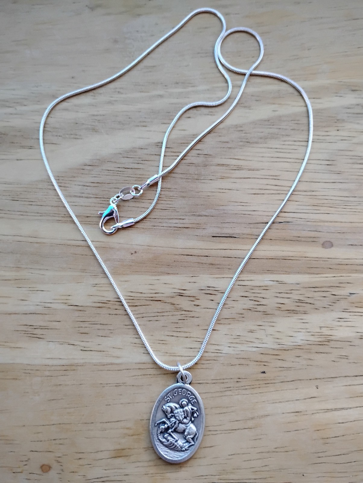 St George Pray for Us Medal 925 Sterling silver chain Necklace + prayer card