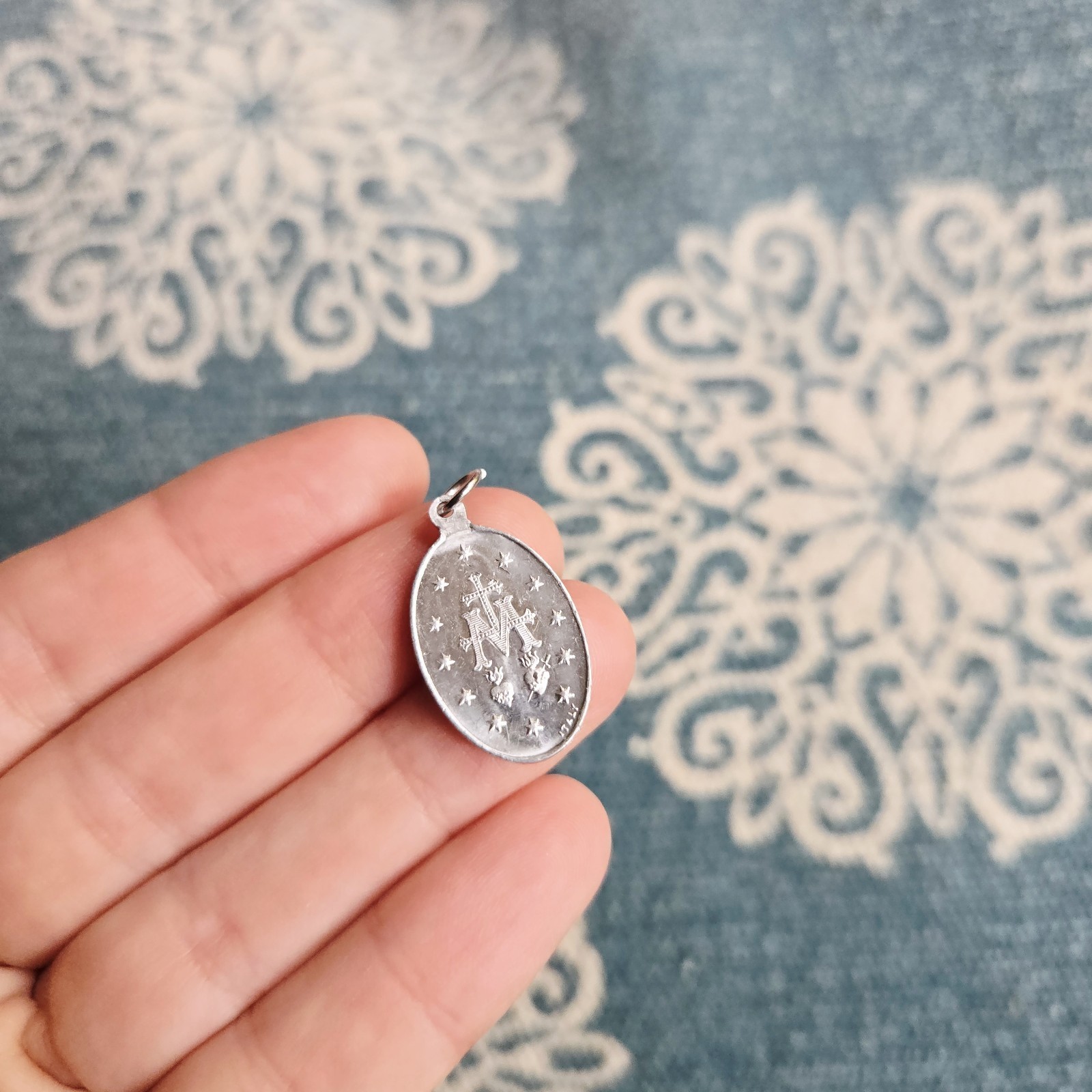 Vintage Dainty Classic Silver Miraculous Medal Virgin Mary Medallion Pendant