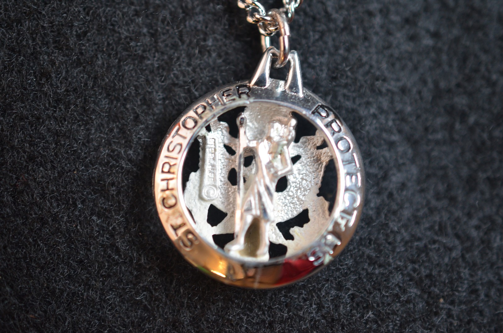 Vintage Sterling US Army Eagle St Christopher Double Sided Medal Pendant Chain