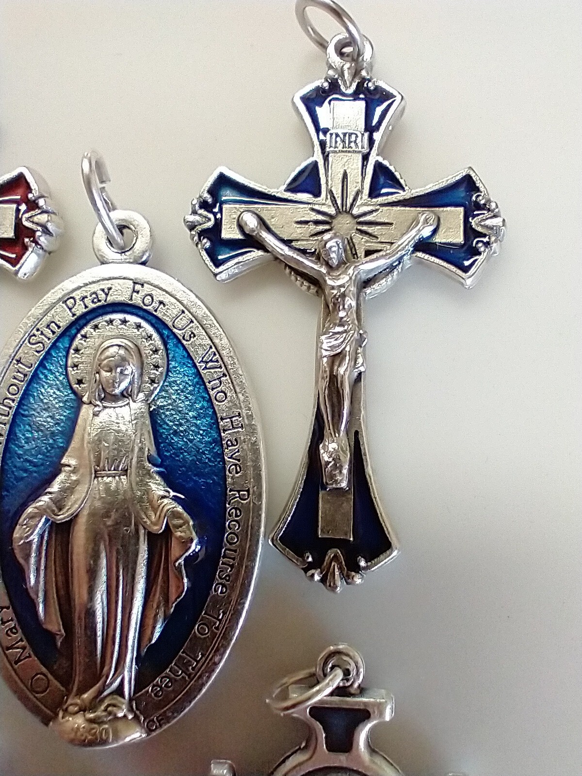 Catholic Lot Red Blue Enamel Miraculous Medal St Michael Benedict Lourdes Medals