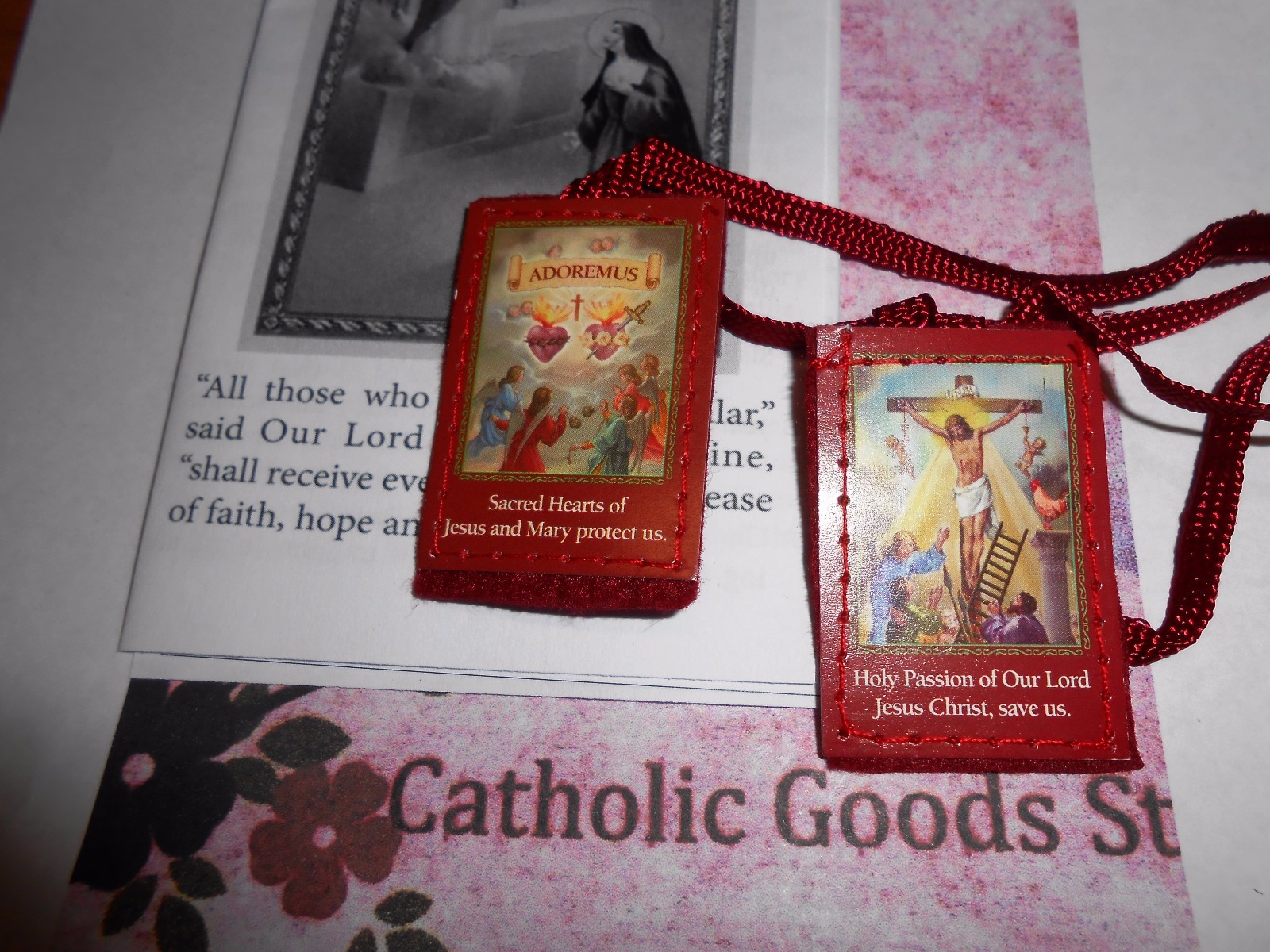 2 inch Red Scapular of the Passion with Instructions -1524 NEW