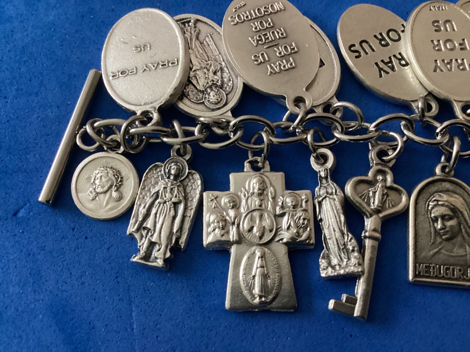 Custom Religious Saint Medal Charm Bracelets Lot Archangels Michael Raphael 7.5”
