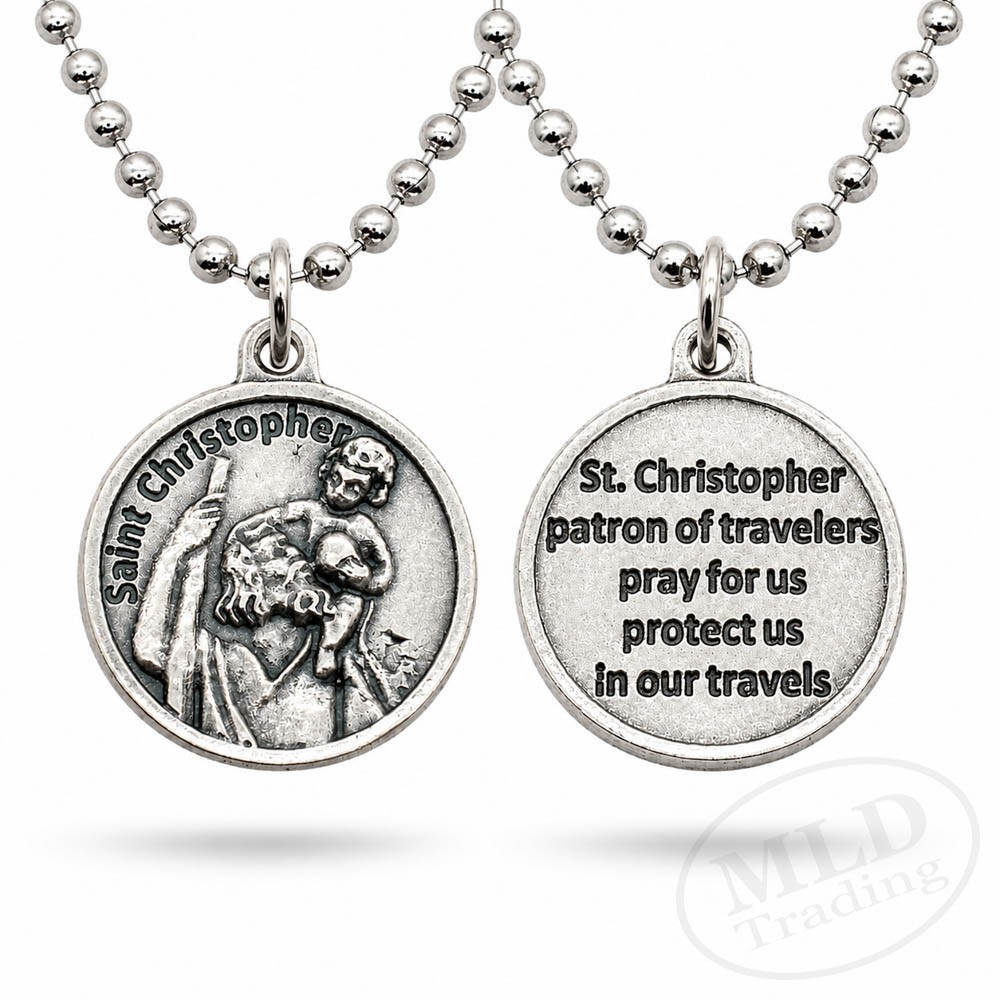 Saint St Christopher Medal Prayer Pendant Necklace Made in Italy 24″ Chain