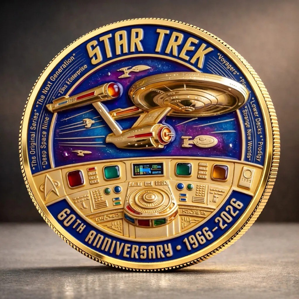 Star Trek 60th Anniversary Coin 1966-2026 TOS TNG DS9 Voyager Enterprise Medal