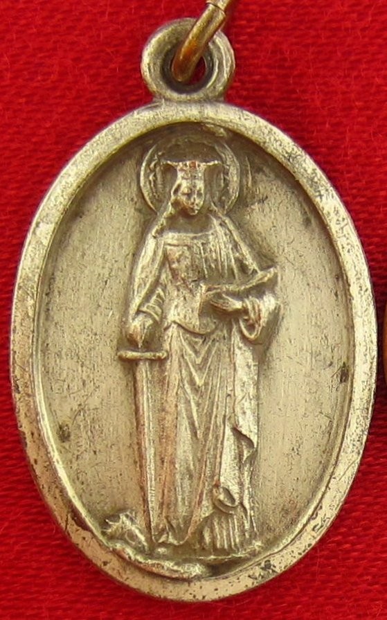 Vintage SAINT DYMPHNA Medal Religious Catholic Silvertone VIRGIN & MARTYR Medal