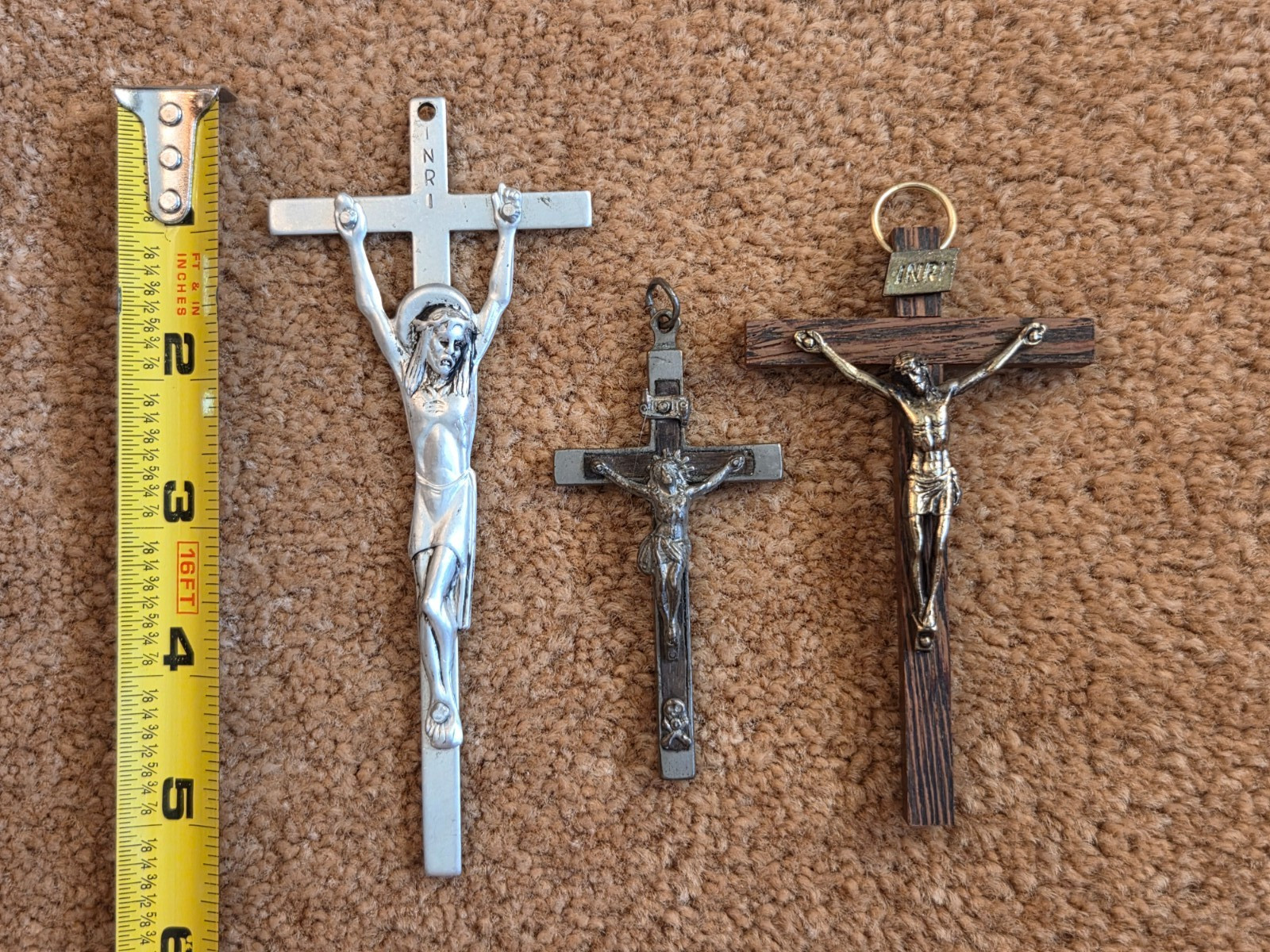 Lot 3 Catholic Crucifixes Crosses Jesus Christ Wood Religious Pendant Italy