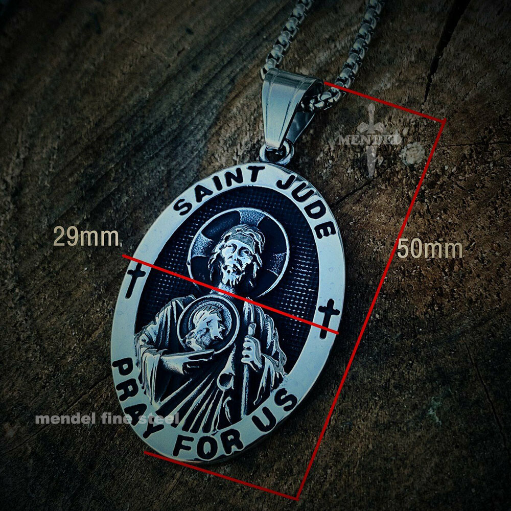 MENDEL Christian Catholic St Saint Jude Medal Medallion Necklace Stainless Steel