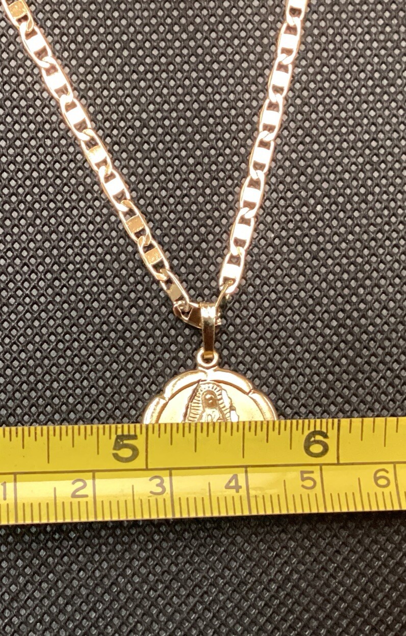 14K Gold Plated Medal Necklace Of St Judas And Guadalupe Chain Of 22” Long