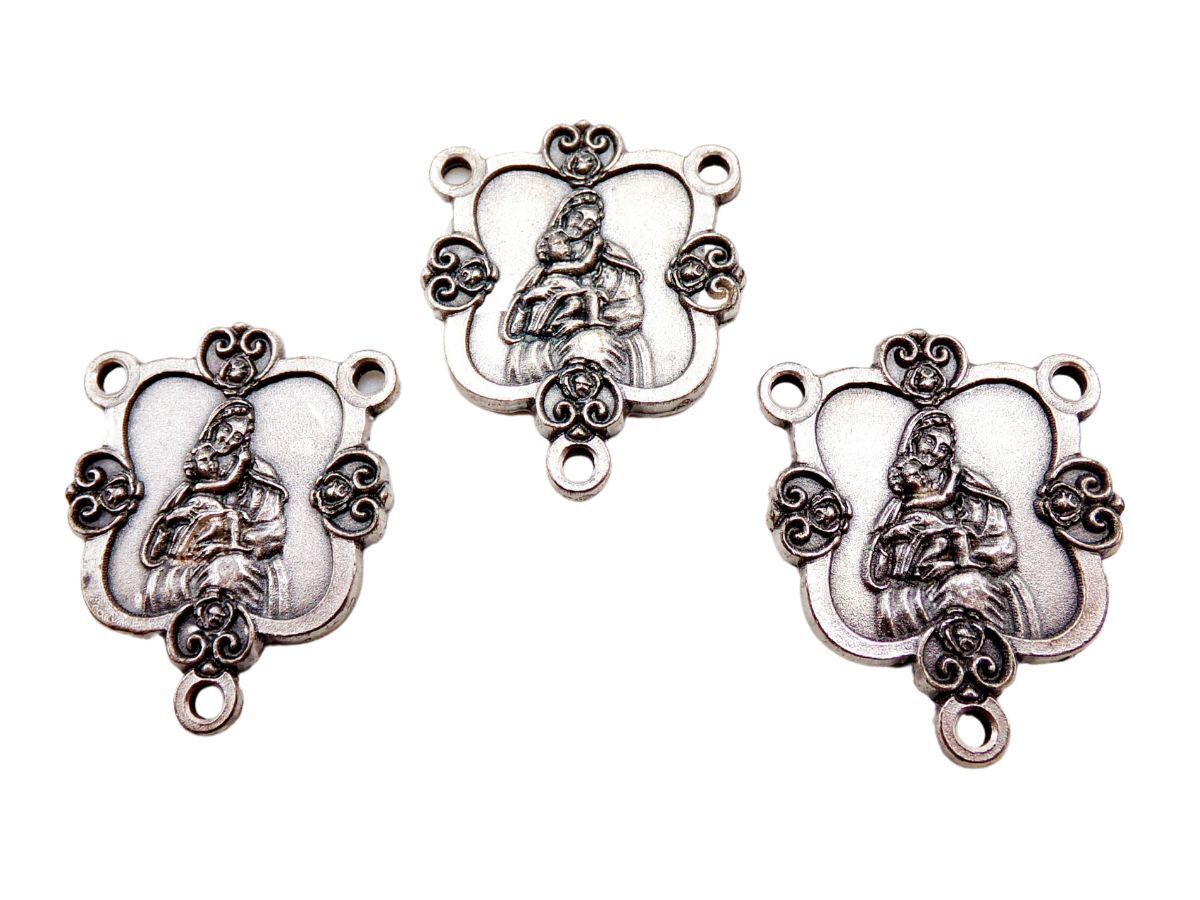 Silver Tone Lot of 3 Madonna and Child Scrollwork Border Rosary Center 1.25 In