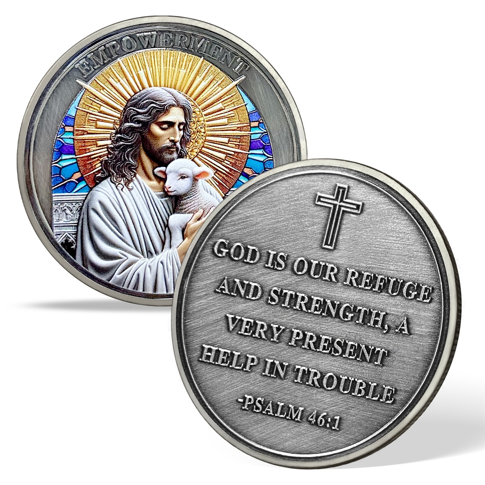 3D Christian Jesus Prayer Coin Psalm 46:1 Bible Verse Religious Faith Token Gift