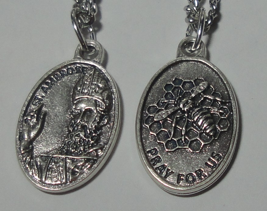 St Ambrose the “Honey-Tongued Doctor” Holy Medal & Chain – Candlemakers & Bees