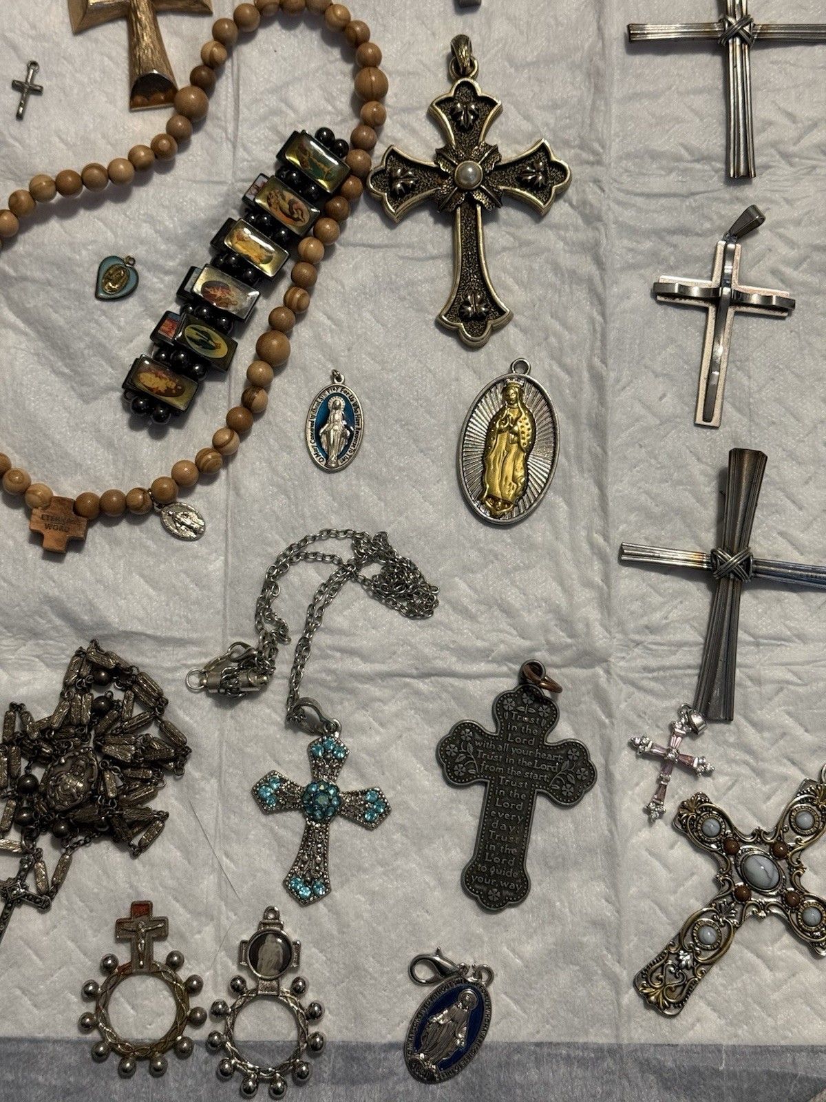 Religious Medals And Rosaries, Some 925 Silver.