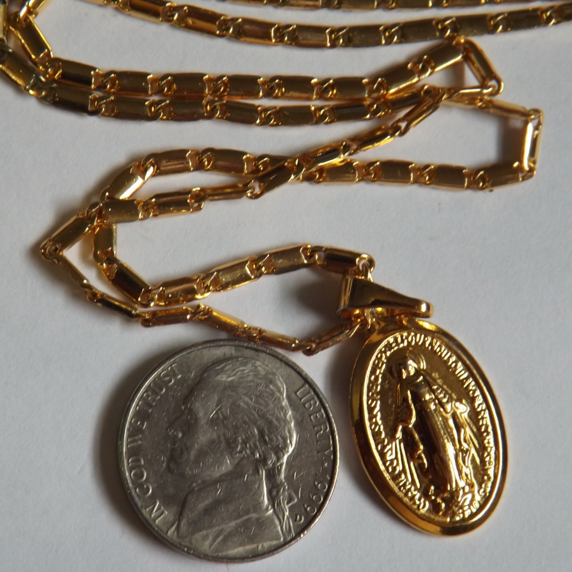 Gold tone Miraculous Virgin Mary charm pendant medal 18k plated chain necklace