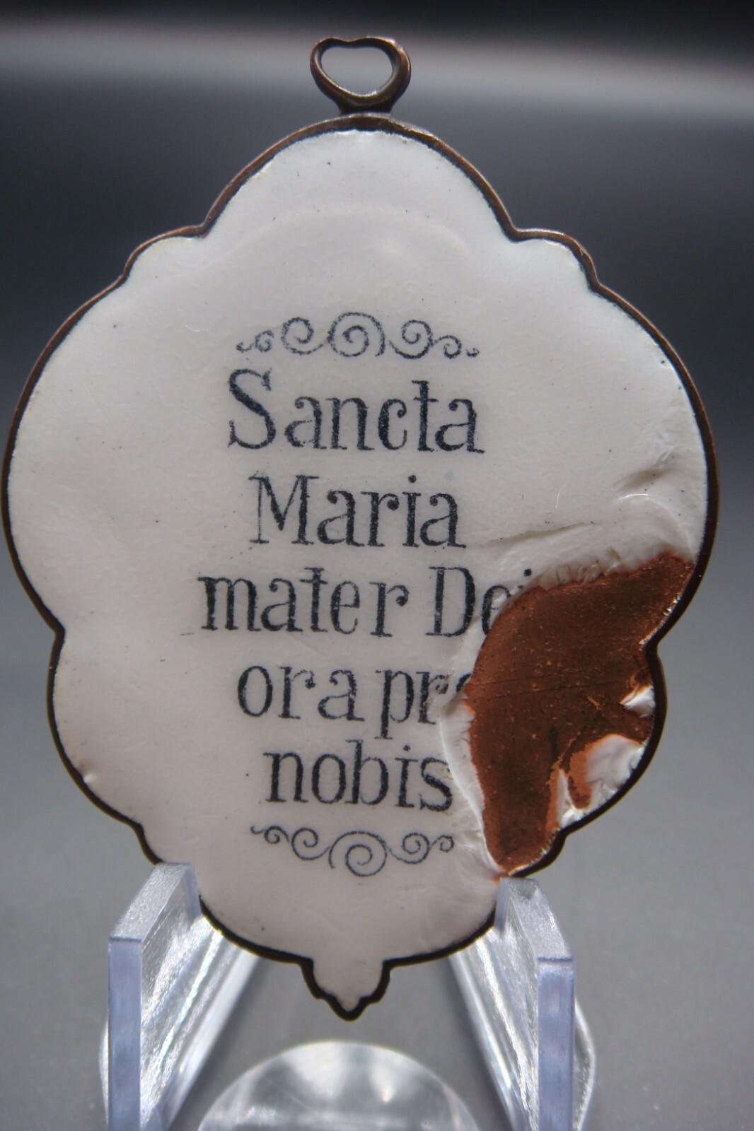 Rare Antique Virgin Mary Mater Dei Ora Pro Nobis Enamel Holy Icon Medal Pendant