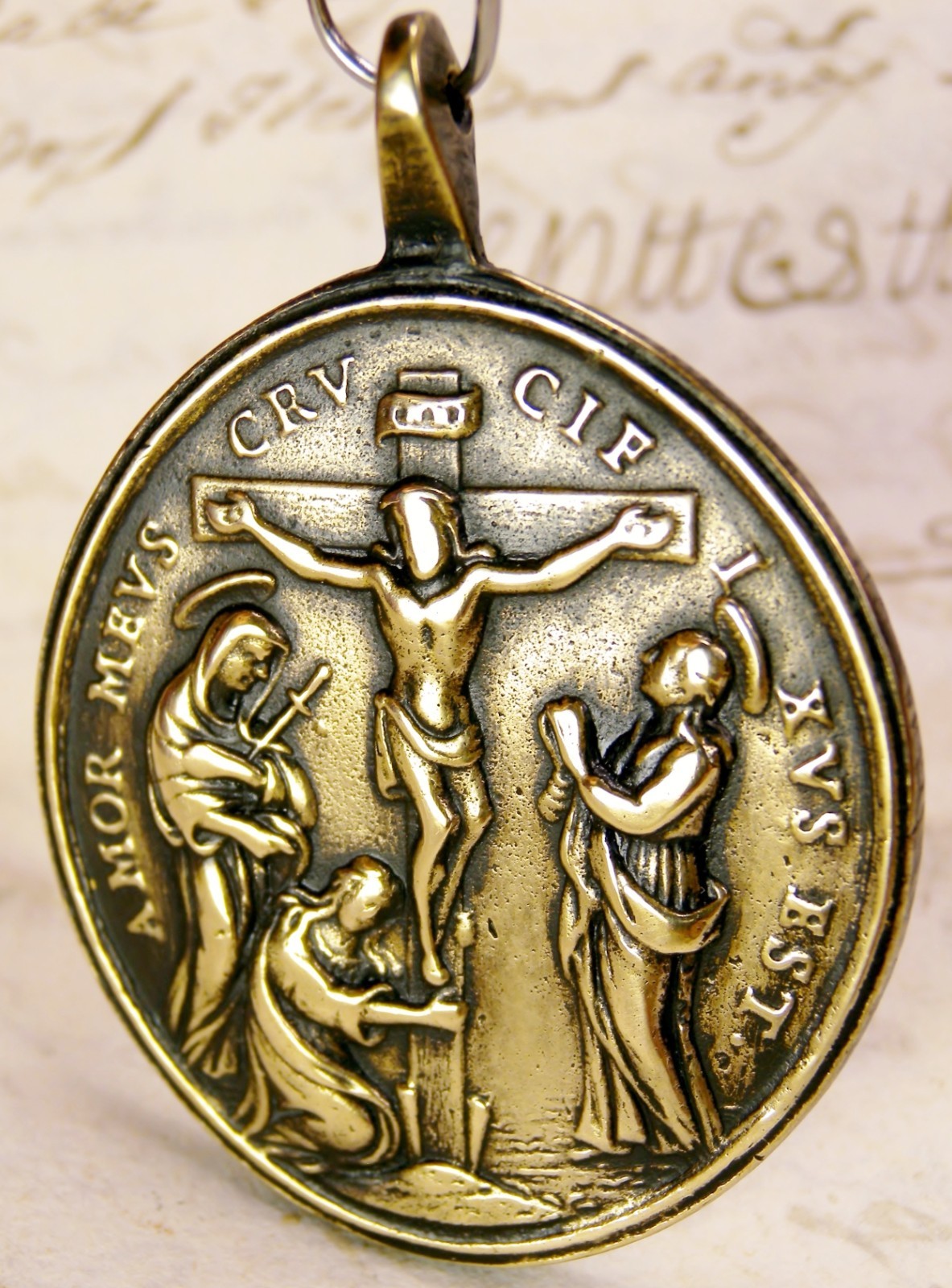 18TH CENTURY MOTHER MARY MAGDALENE JOHN HOLY SHIELD FIVE WOUNDS OF CHRIST MEDAL