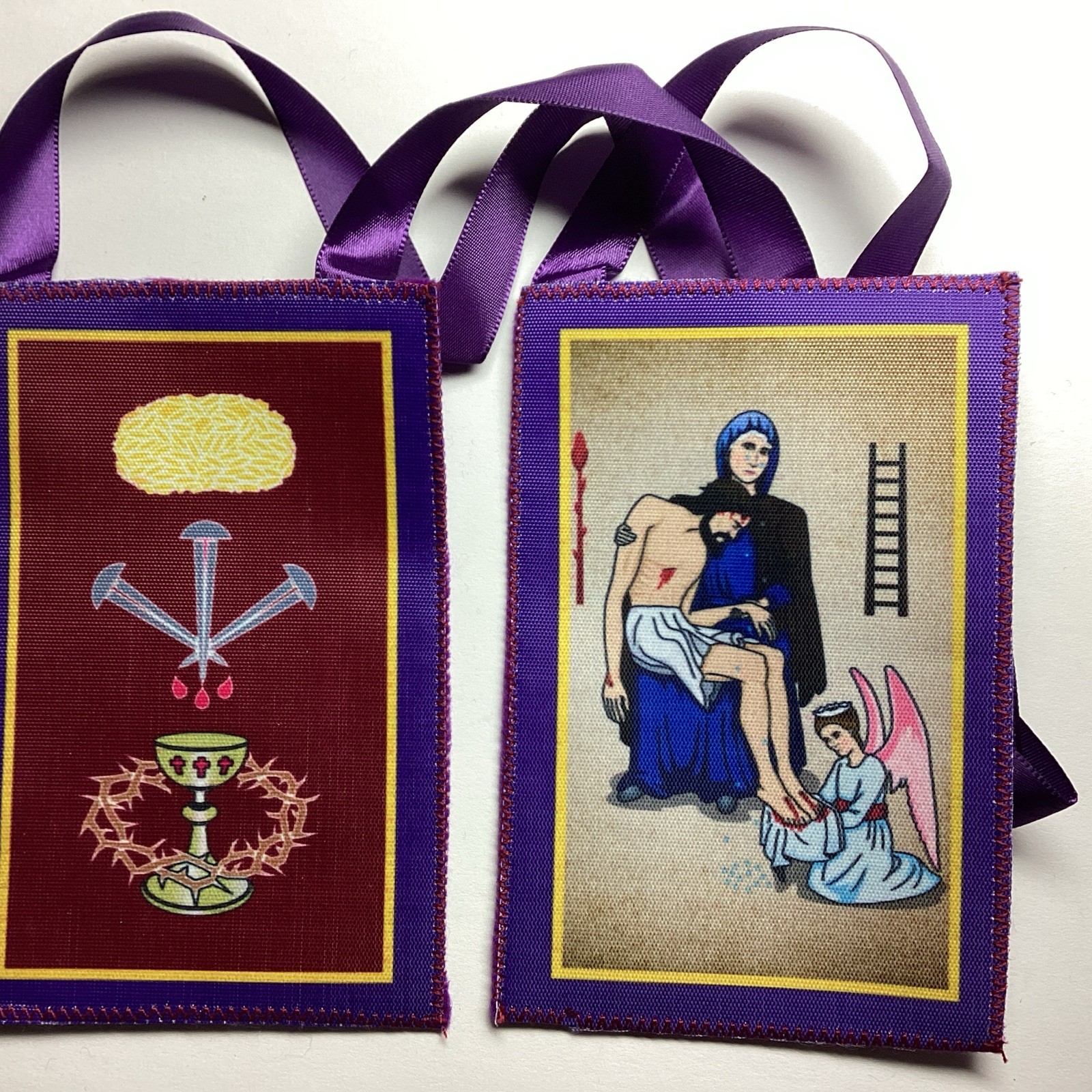 Scapulars Catholic,Purple Scapular and Holy Cards In Spanish Protection, Favors
